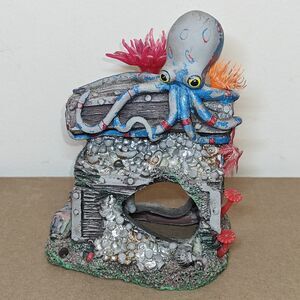 Aquarium Ornament Fish Tank Decor - Octopus Gold Treasure Chest 8"x 5"x 4"